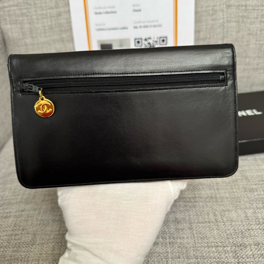 ❌SOLD❌Chanel CC Lambskin Wallet Clutch Black Gold Pristine WOC StyleAuthenticate - Picture 5 of 17